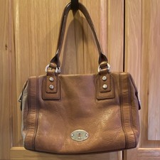 Fossil Brown Pebbled Satchel Top Handle Bag Zip Closure Lined Inner Pockets