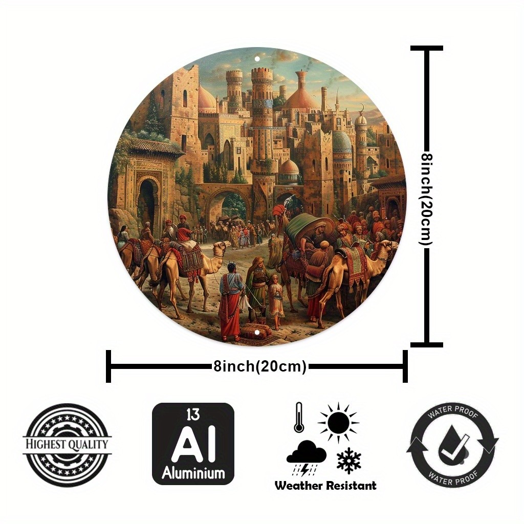 Medieval Camel Caravan Round Aluminum Art 7.87Inch