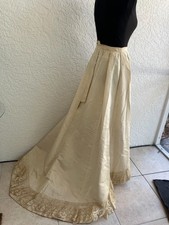 Antique Victorian Silk Taffeta Floral Embroidered Skirt w/train Lace Flounce