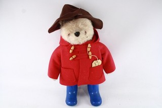 Paddington Bear Gabrielle Designs Vintage blau Gummistiefel rot Mantel mit Mütze