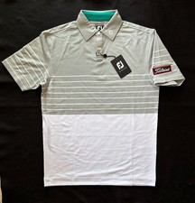 Footjoy Men's Golf Shirt Lisle Stripe Grey White Titliest Patch Size Medium