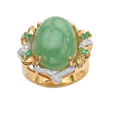 PalmBeach Yellow Gold-plated Sterling Silver Oval Shaped Genuine Green Jade a...