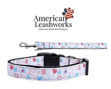 Made In America - Nylon Leashes and Collars - Patriotic Crazy Hearts