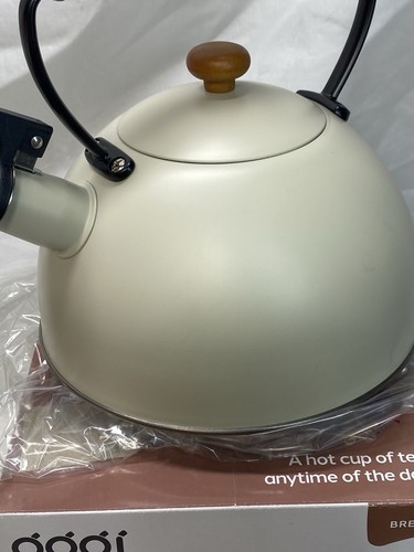 NEW Stovetop Tea Kettle Stainless Steel Oggi Whistle 85oz / 2.5 lt Tan Warm Gray - Picture 5 of 10