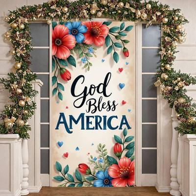 God Bless America 4Th of July Door Cover Banner Patriotic Decoration for Front D