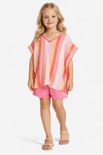 CAT  JACK Girls 3pc Outfits Set Shorts Top Pink White Striped 6-7 Summer