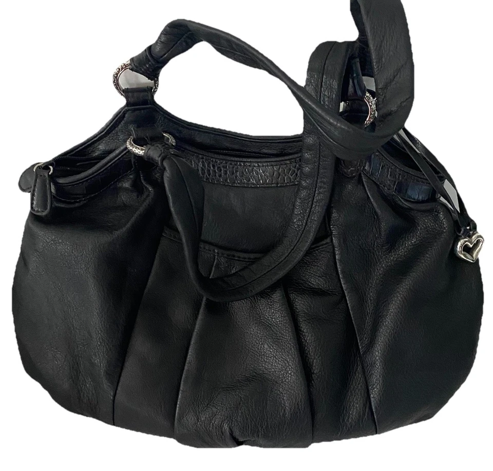 Bolsa de ombro Brighton couro preto rosa obra-prima coleção hobo Y2K Grunge - Imagem 3 de 4