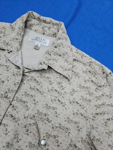 Ryan Michael Pearl Snap Western Shirt Chintz Rose Corduroy Cottagecore Medium