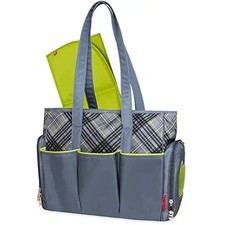 Fisher-Price Diaper Bag Tote FastFinder Pocket System Gray Plaid Baby Travel