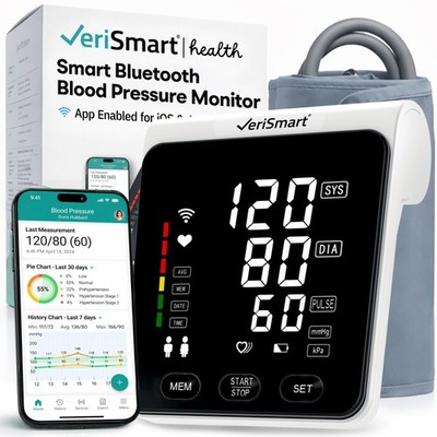 Smart Bluetooth Blood Pressure Monitor by Health - FDA-Cleared, Vivid 6.5'' LE...