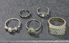 Vtg Lot Of 5 Silver Rings, Multi-Gemstones, 12.9g, Finger & Toe, 925 Sterling