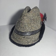 Vintage United Hatters Union Made Tweed Fedora Hat Mens Medium Faux Fur Feather