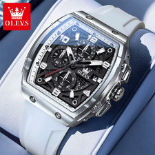 2976 Mens Watch Fashion Silicone Strap Tonneau Chronograph Quartz Watch W