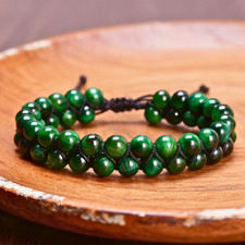 Green Tiger Eye Gemstone Beaded Healing Protection Unisex Bracelet Gift Handmade