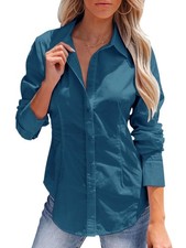 Women's Button Down Shirts Long Sleeve Dress Shirts Wrinkle Free Collared Wor...