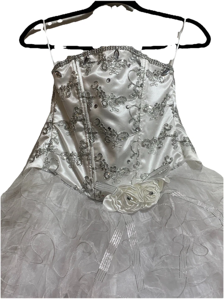 Pageant Quinceanera White Silver Gown Miss 10 Halloween Princess Corset Lettuce - Image 3 of 4