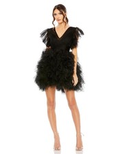Mac Duggal Black Ruffle Tulle Minidress Size 4 $498
