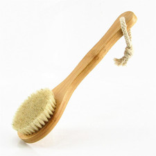 9.84" Short Handle Dry Body Brush Back Scrubber, Bamboo Handle and Natural Boar