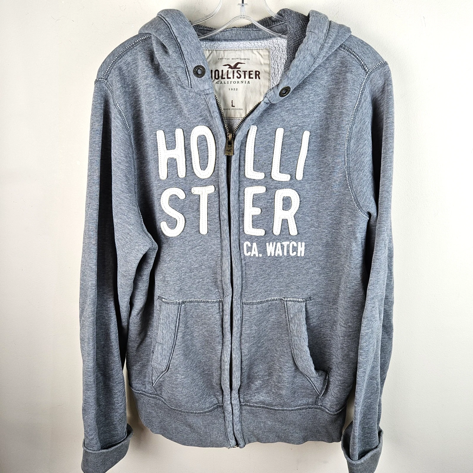 Hollister Hoodie Mens Large gray Sweatshirt Y2K Distressed lined hood thermal