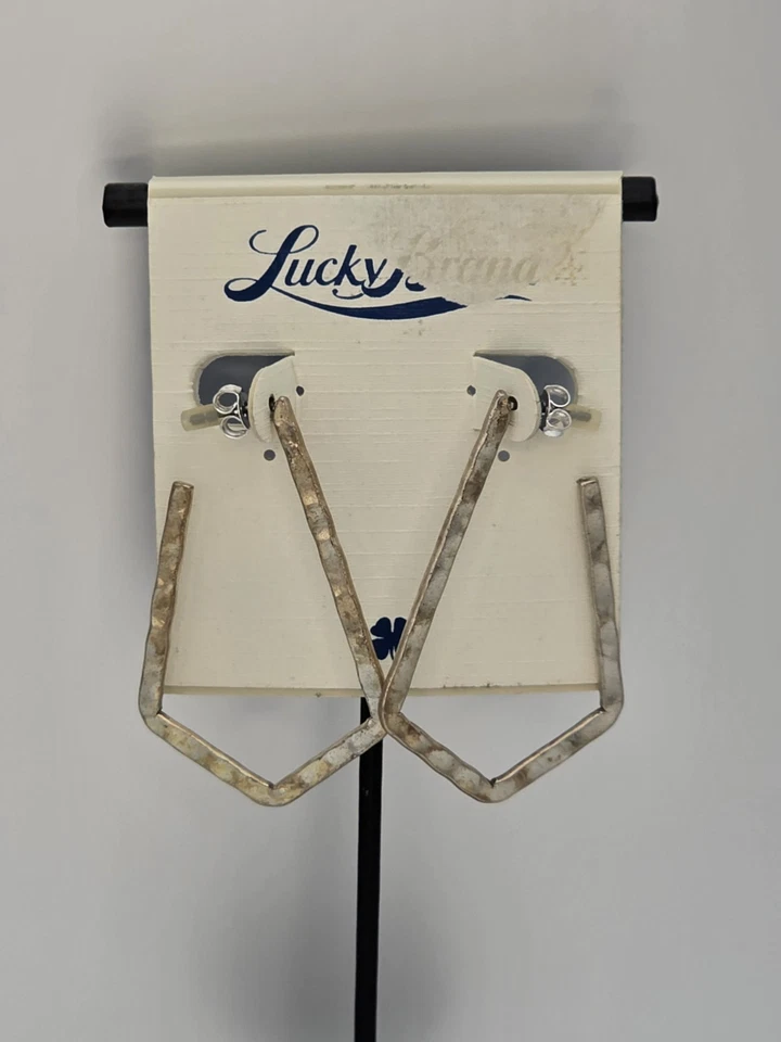 Novo! Brincos geométricos de argola martelada LUCKY BRAND placa de prata GRÁTIS $ENVIO!! - Imagem 4 de 4