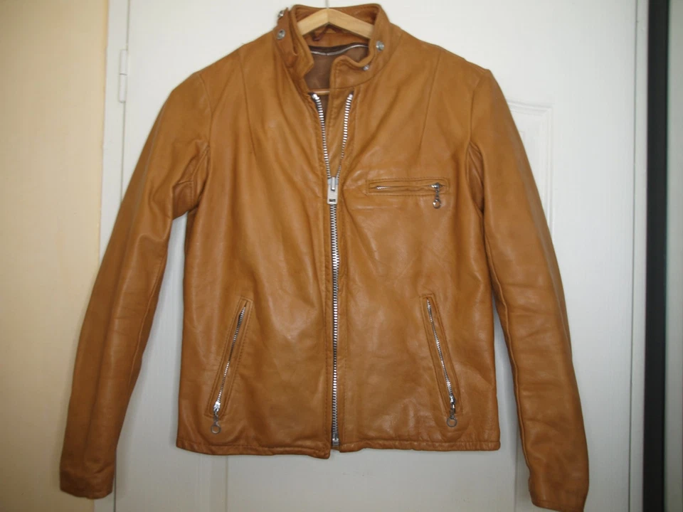 DE COLECCIÓN CAFE RACER SCHOTT 70/80 CUERO CAMELLO MUJER TALLA 10 REINO UNIDO (S/M) - Imagen 4 de 4