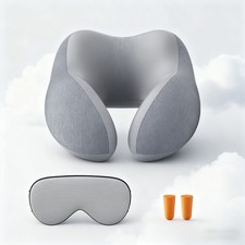 Neck Pillow for Traveling, Light Grey-luxury Sets With Eye Mask  Earplugs 