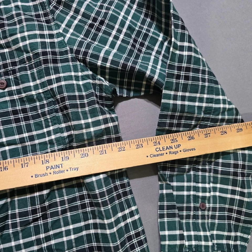 Camisa de trabajo a cuadros Oxford verde manga larga de algodón con botones Foto 3 de 4