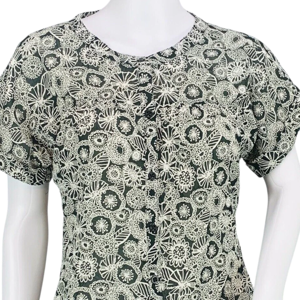 Blusa Exofficio Mujer Top Botones Marrón Floral Manga Corta Talla XS Foto 4 de 4