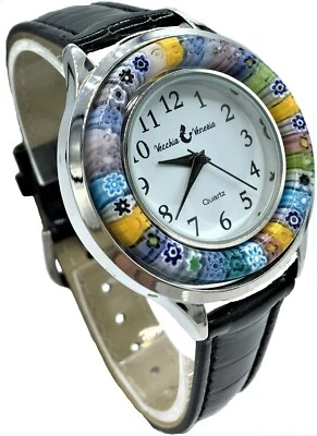 LE GEMME DI VENEZIA Orologio Ring Donna Nero watch in Vetro di Murano e antica Murrina Millefiori