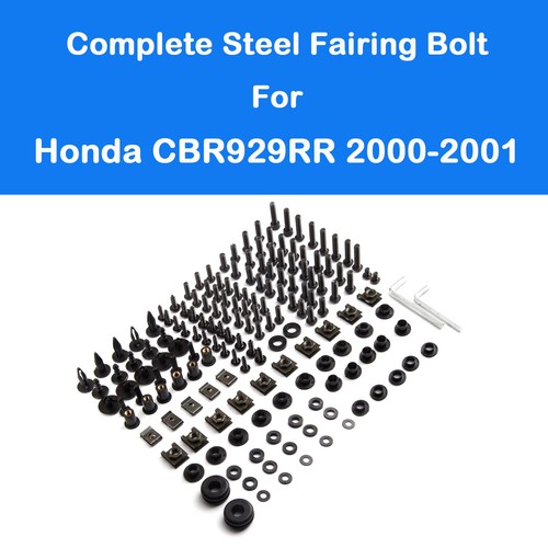 Fit For Honda CBR929RR 2000 2001 Complete Black Steel Fairing Bolt Body Screw US