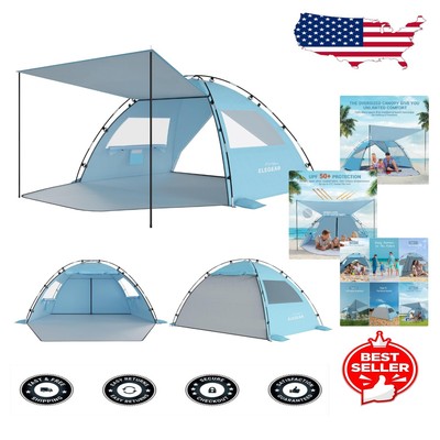Portable Beach Tent with Adjustable Canopy - Easy Setup, UV Protection, Sky Blue