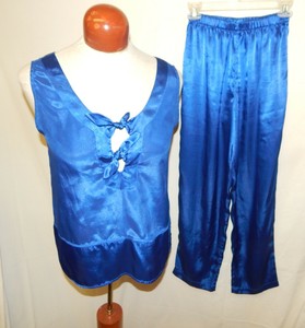 2 piece CABERNET Liquid Satin Pajama Set Sz PS PJs Top Pants Bottoms Royal Blue | eBay