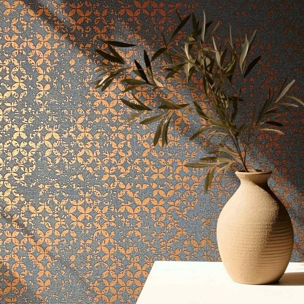 Vliestapete Grafik Kreise Textiloptik Anthrazit Kupfer Metallic 35119 (5,61€/1Qm-image