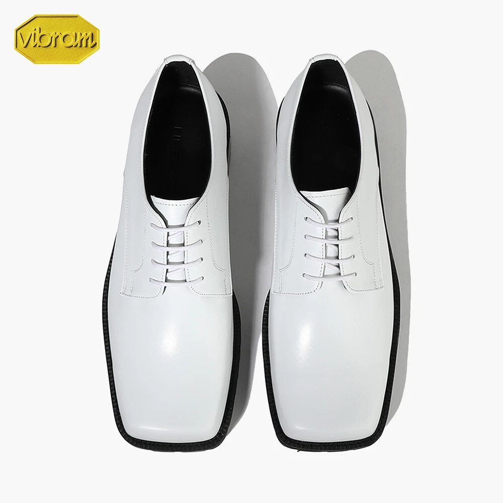 Firenze Atelier Men s White Leather Square Toe Derby Dress Shoes W Vibram Sole