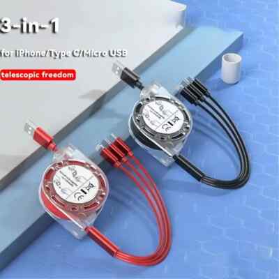3-in-1 USB Charging Cable for iPhone/Type-C/Micro USB   Portable Charger Cable