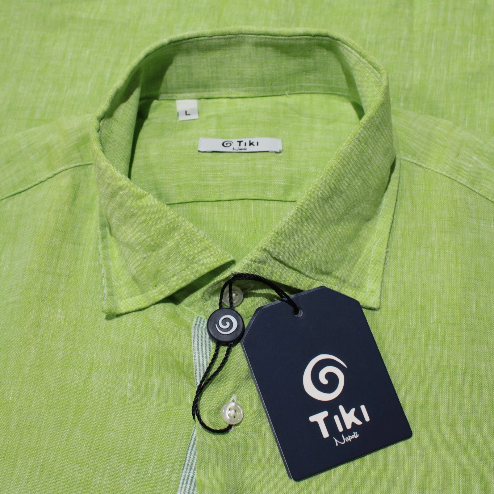 Tiki NWT Posillipo Casual Button Down Shirt Size Large in Green 100% Linen