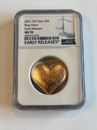 2021 Palau Rosy Heart Gilt Valintines Love GIft 1 oz Silver Coin NGC MS 70