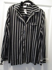 SOMA COOL NIGHTS NOTCH COLLAR PAJAMA TOP IN AWAKENED STRIPE BLACK SIZE MEDIUM