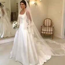 Elegant Wedding Dresses Square Neck With Pockets Backless Satin Bridal Gown