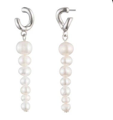 NWOT Carolee Silvertone Freshwater Pearl Linear Link earrings  X299p