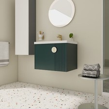 28 Inch Wood Wall Mounted Floating Bathroom Vanity with Ceramic Sink/Doors Green