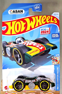 2024 Hot Wheels #103 HW Celebration Racers 6/10 FLIPPIN FAST Green-Yellow w/5 Sp