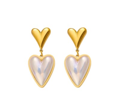 Pending hanging pearls of heart imitation. In Stainless Steel and Gold Plating 