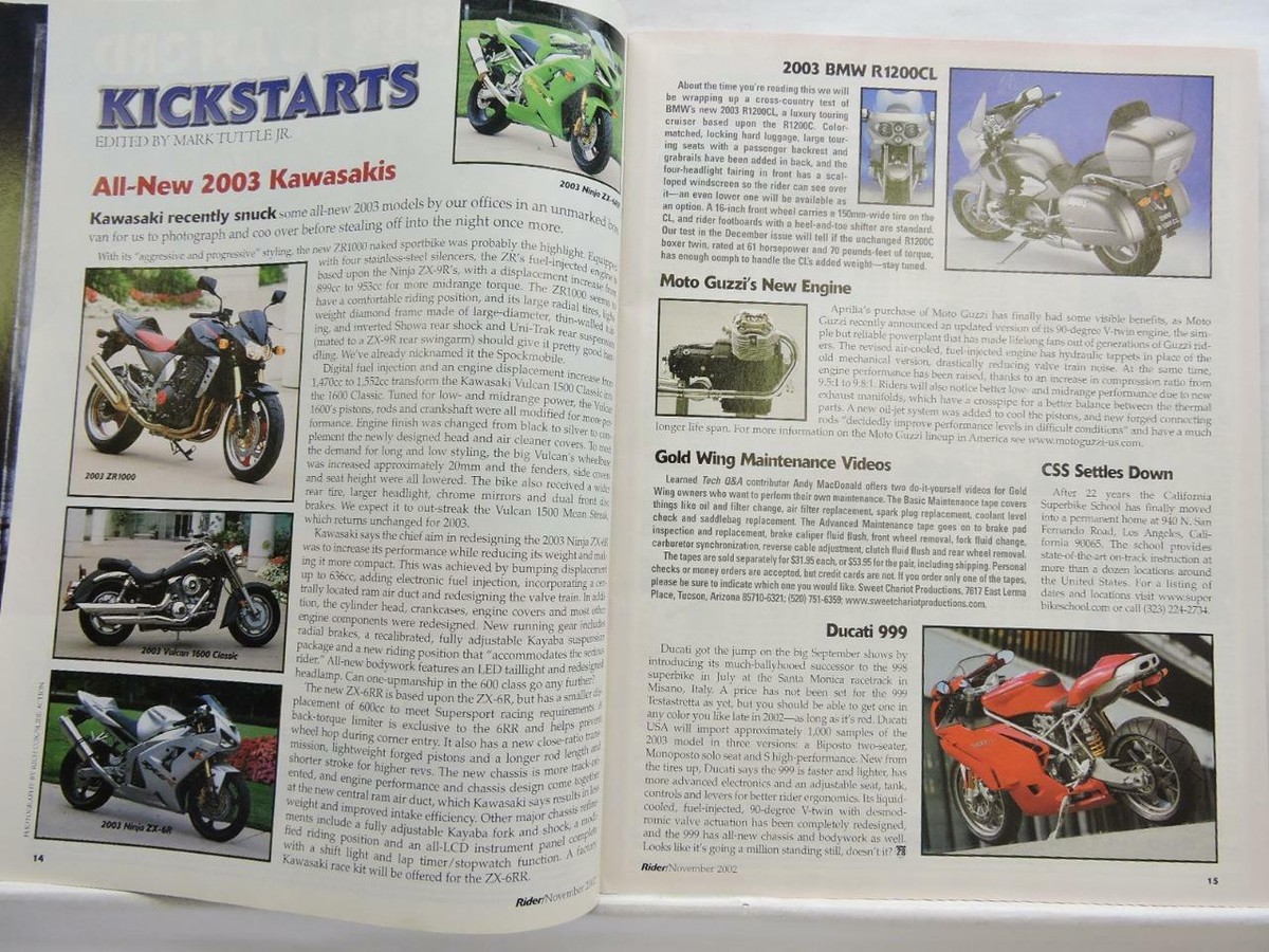 ルイス Rider Magazine November 2002 Yamaha Buell BMW Honda Triumph B9558