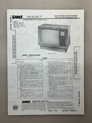 Zenith B2712G SB2713G Service Manual Sams Photofact Free Shipping