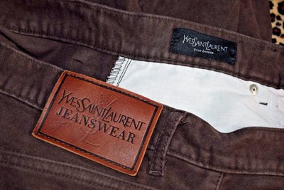 Yves SAINT LAURENT VINTAGE 90s spessore morbido cotone marrone Jeans | eBay