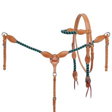 Showman Tealwood Mohair Browband Horse Headstall and Breastcollar Set