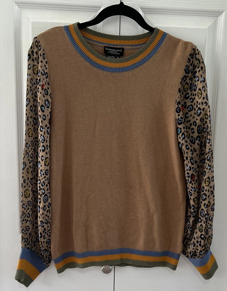 Anthropologie условия применить Celina кашемир смесь леопард свитер верхний маленький