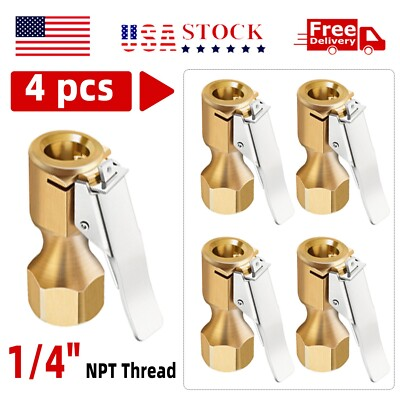 #ad 4 x Air Chuck Heavy Duty Open Flow Lock On Tire Chuck W Clip for Inflator Gauge $9.45