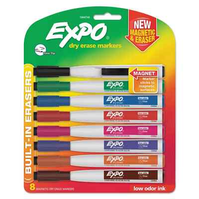 EXPO Magnetic Dry Erase Markers with Eraser, 8-Count, Fine Tip, Quick-Drying